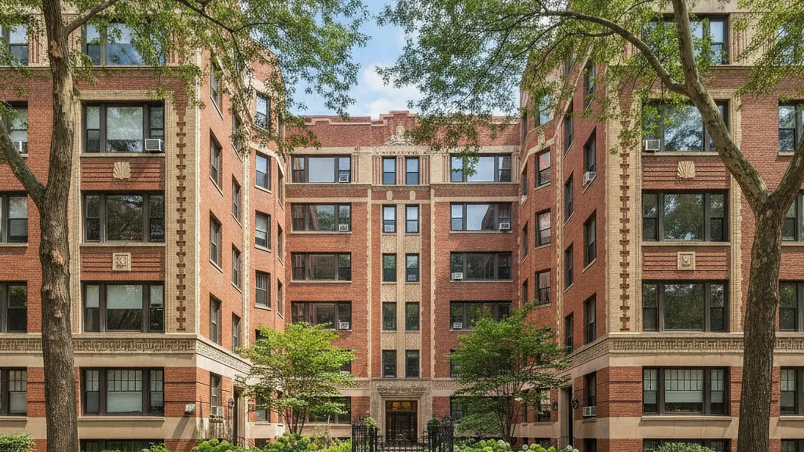 Inwood streetscape of prewar apartment houses
